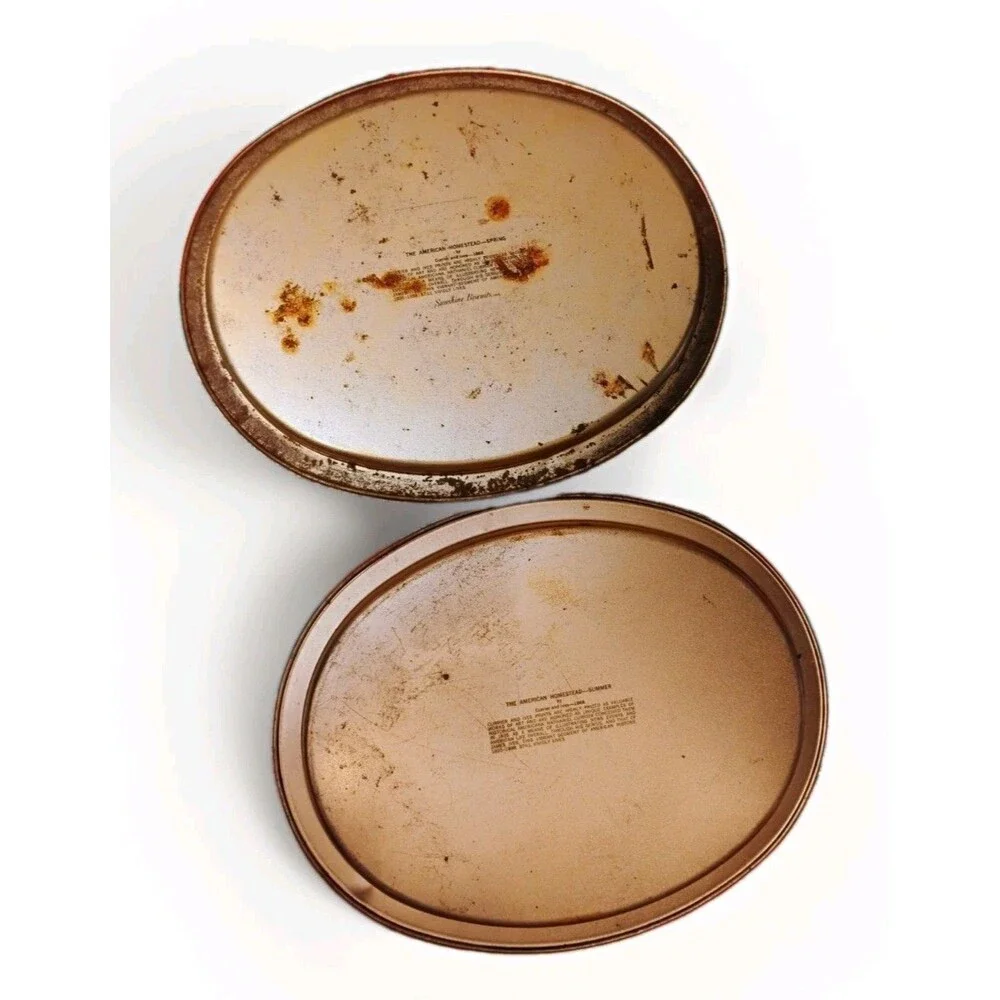 Vintage Currier and Ives American Homestead Tin Tray Pair Spring Summer Litho